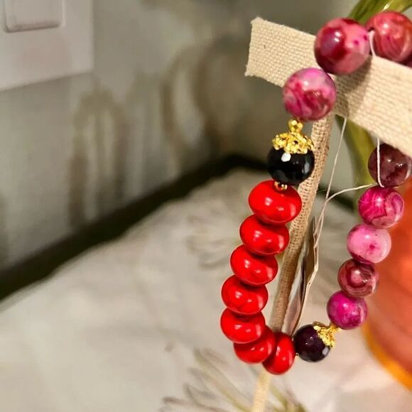 NWT Barse Genuine Stones Stretch Red Agate Bracelet #BJBR - Picture 3 of 9